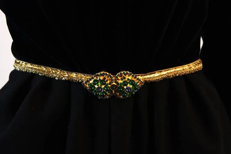 OSCAR DE LA RENTA Black & Gold Velvet Bodice Cocktail Dress