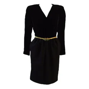 OSCAR DE LA RENTA Black & Gold Velvet Bodice Cocktail Dress