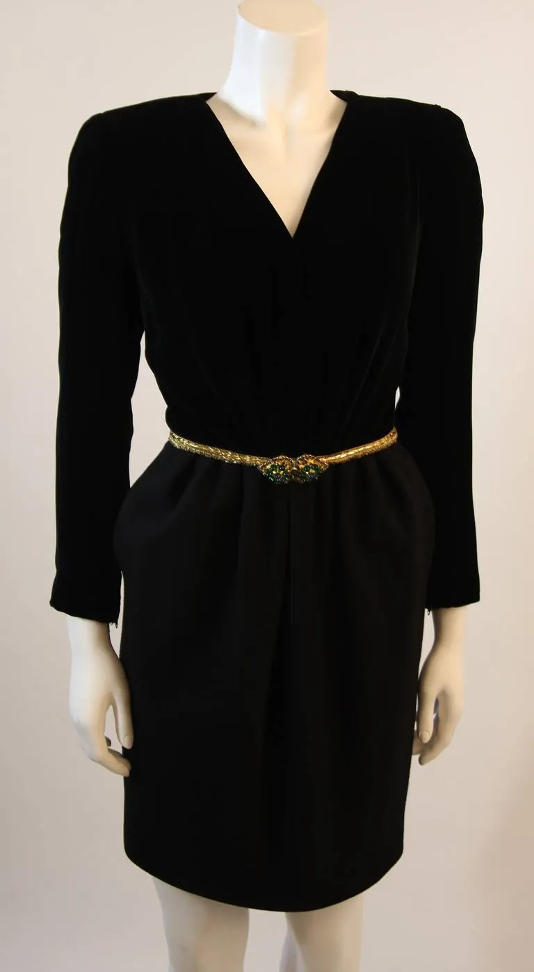 OSCAR DE LA RENTA Black & Gold Velvet Bodice Cocktail Dress