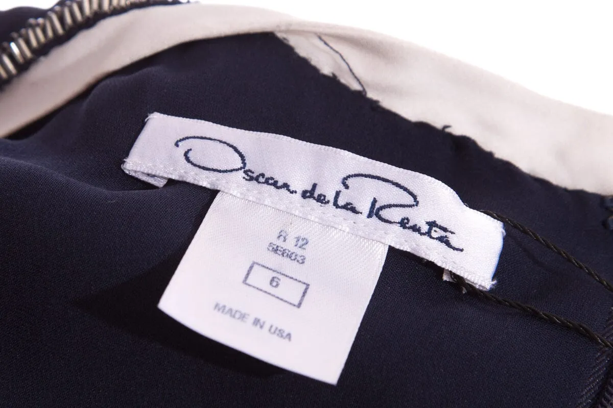 Oscar de la Renta Navy and White Beaded Dress SZ 6