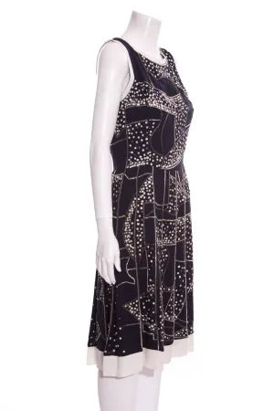 Oscar de la Renta Navy and White Beaded Dress SZ 6