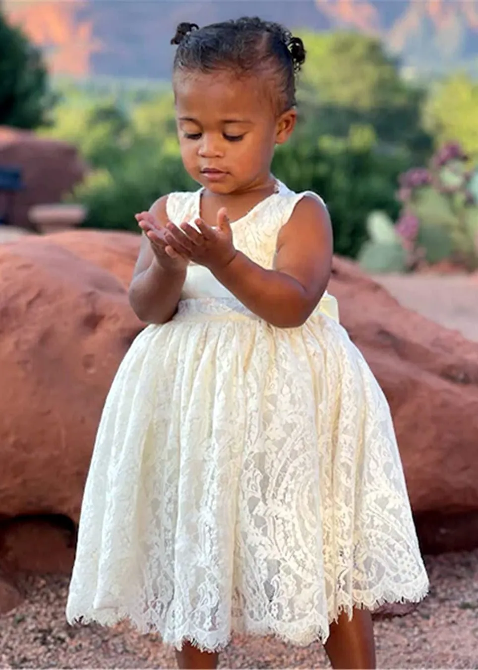Paisley All Lace Flower Girl Dress in Antique Ivory