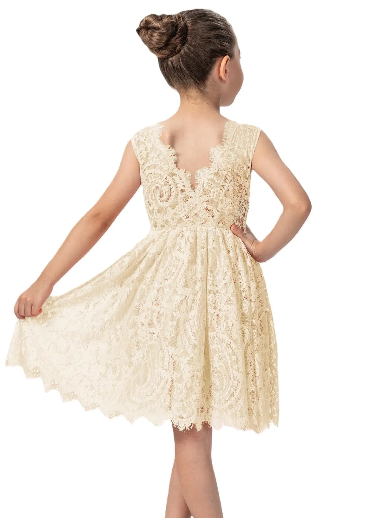 Paisley All Lace Flower Girl Dress in Antique Ivory