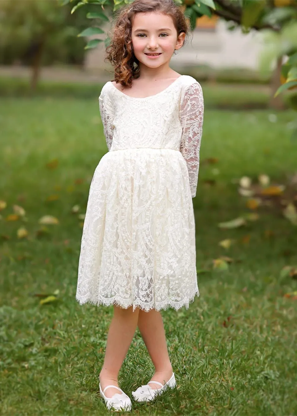 Paisley All Lace Flower Girl Dress in Antique Ivory