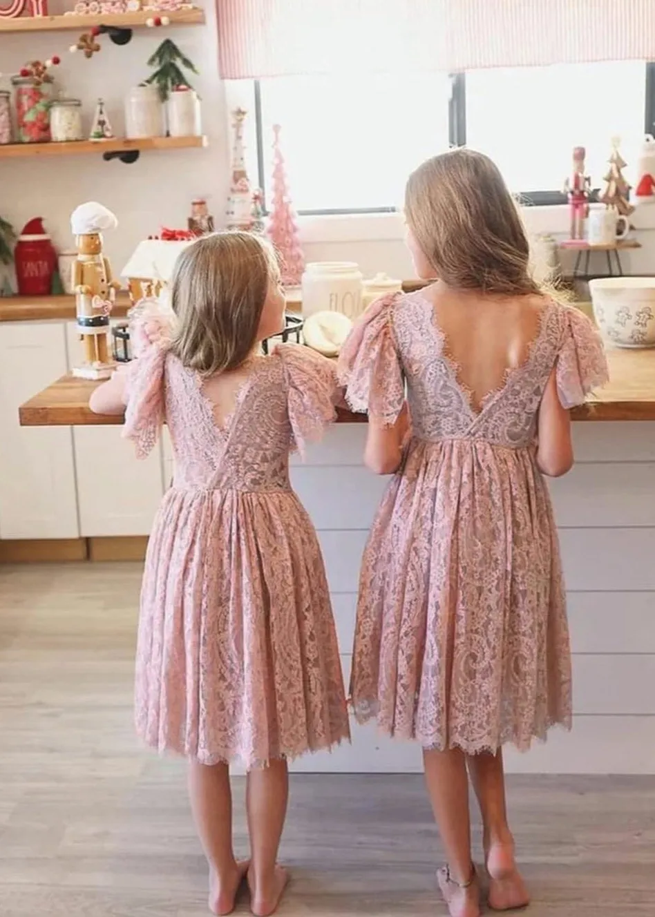 Paisley All Lace Flower Girl Dress in Dusty Pink