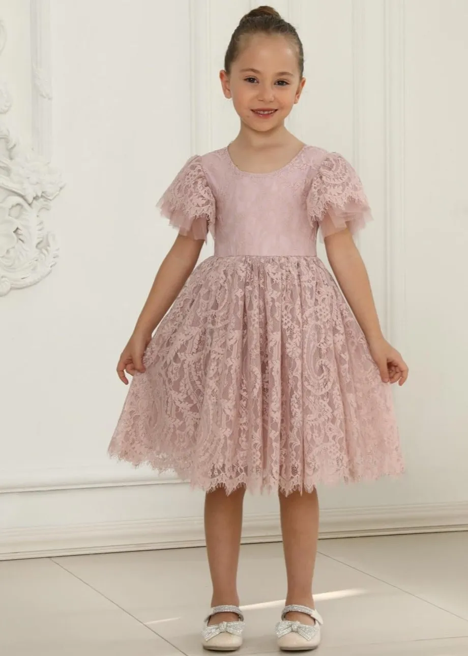 Paisley All Lace Flower Girl Dress in Dusty Pink