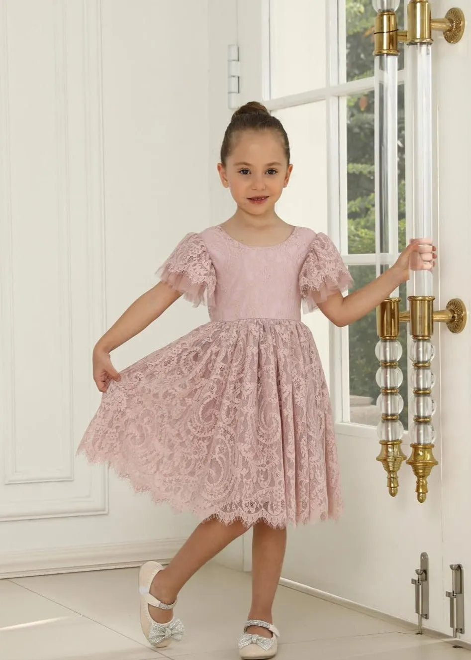 Paisley All Lace Flower Girl Dress in Dusty Pink
