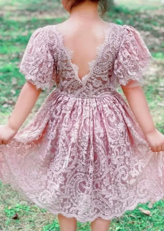 Paisley All Lace Flower Girl Dress in Dusty Pink