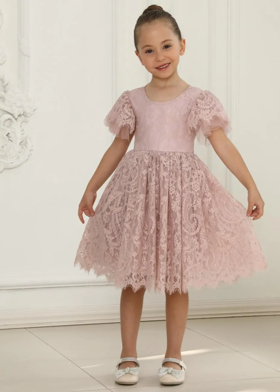 Paisley All Lace Flower Girl Dress in Dusty Pink