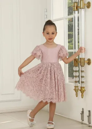 Paisley All Lace Flower Girl Dress in Dusty Pink