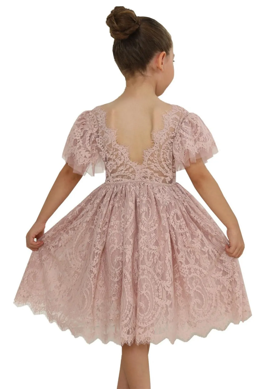 Paisley All Lace Flower Girl Dress in Dusty Pink
