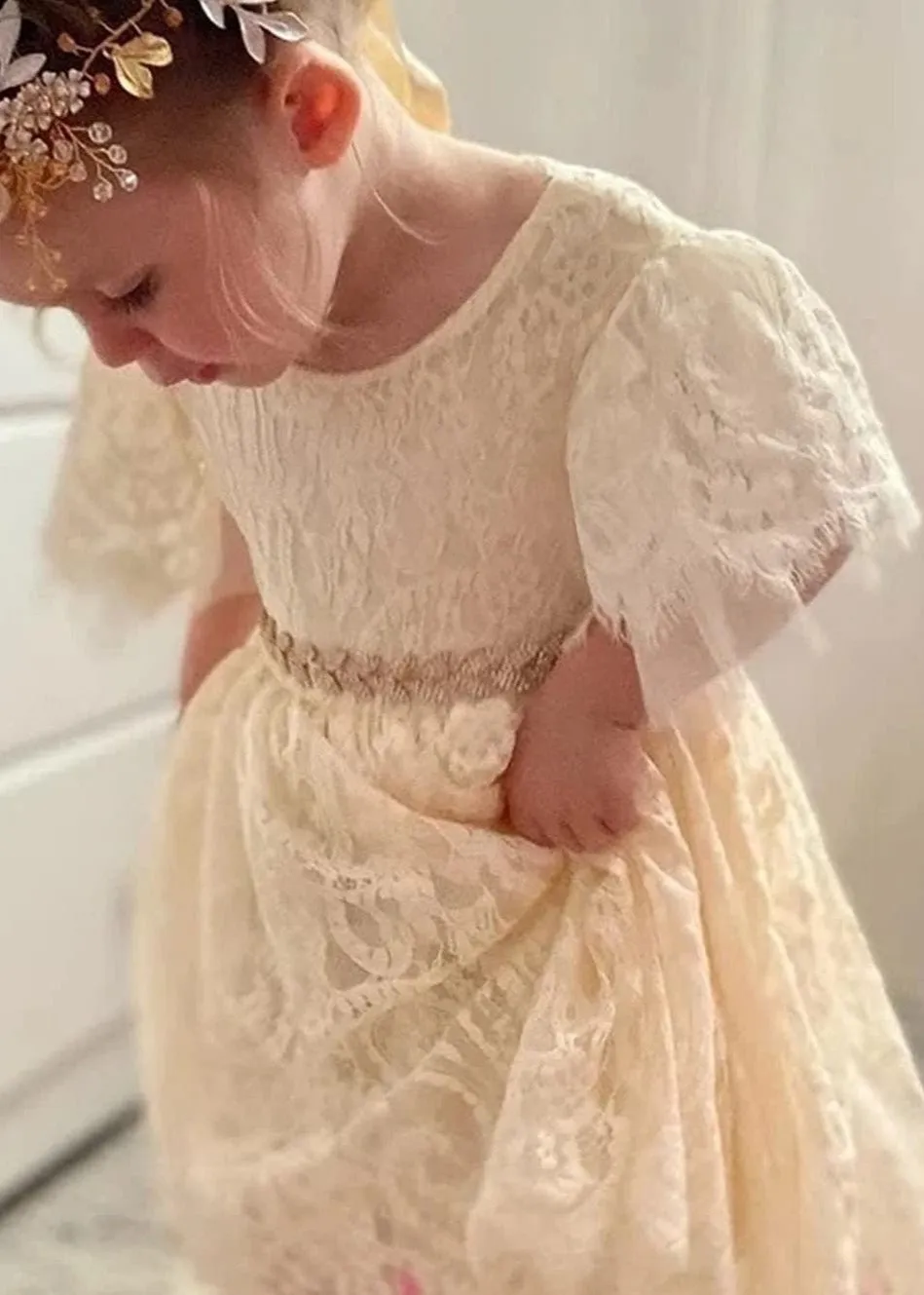 Paisley All Lace Flower Girl Dress in Ivory