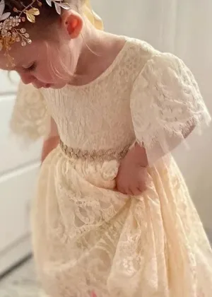 Paisley All Lace Flower Girl Dress in Ivory
