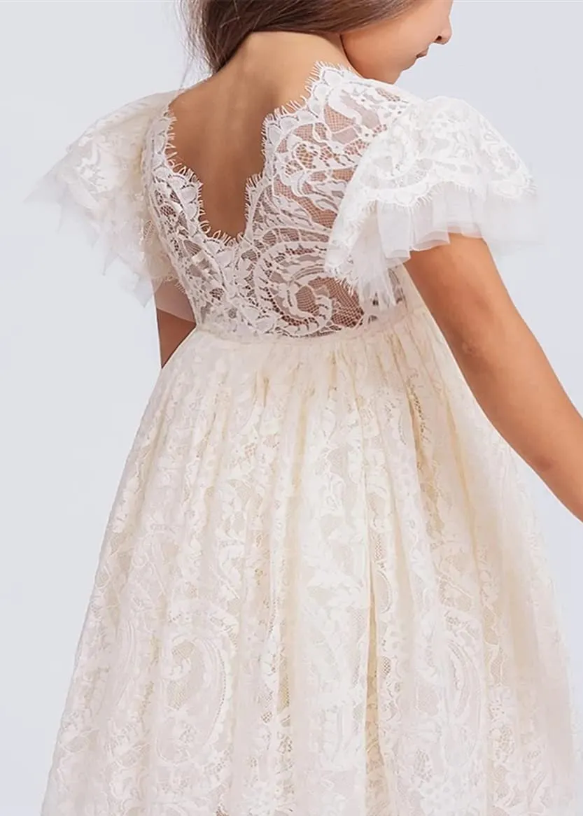 Paisley All Lace Flower Girl Dress in Ivory