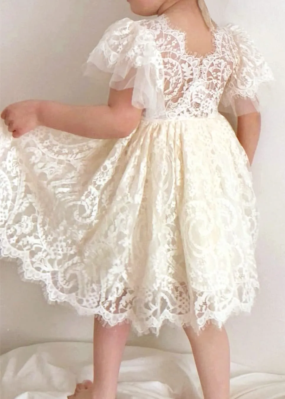 Paisley All Lace Flower Girl Dress in Ivory