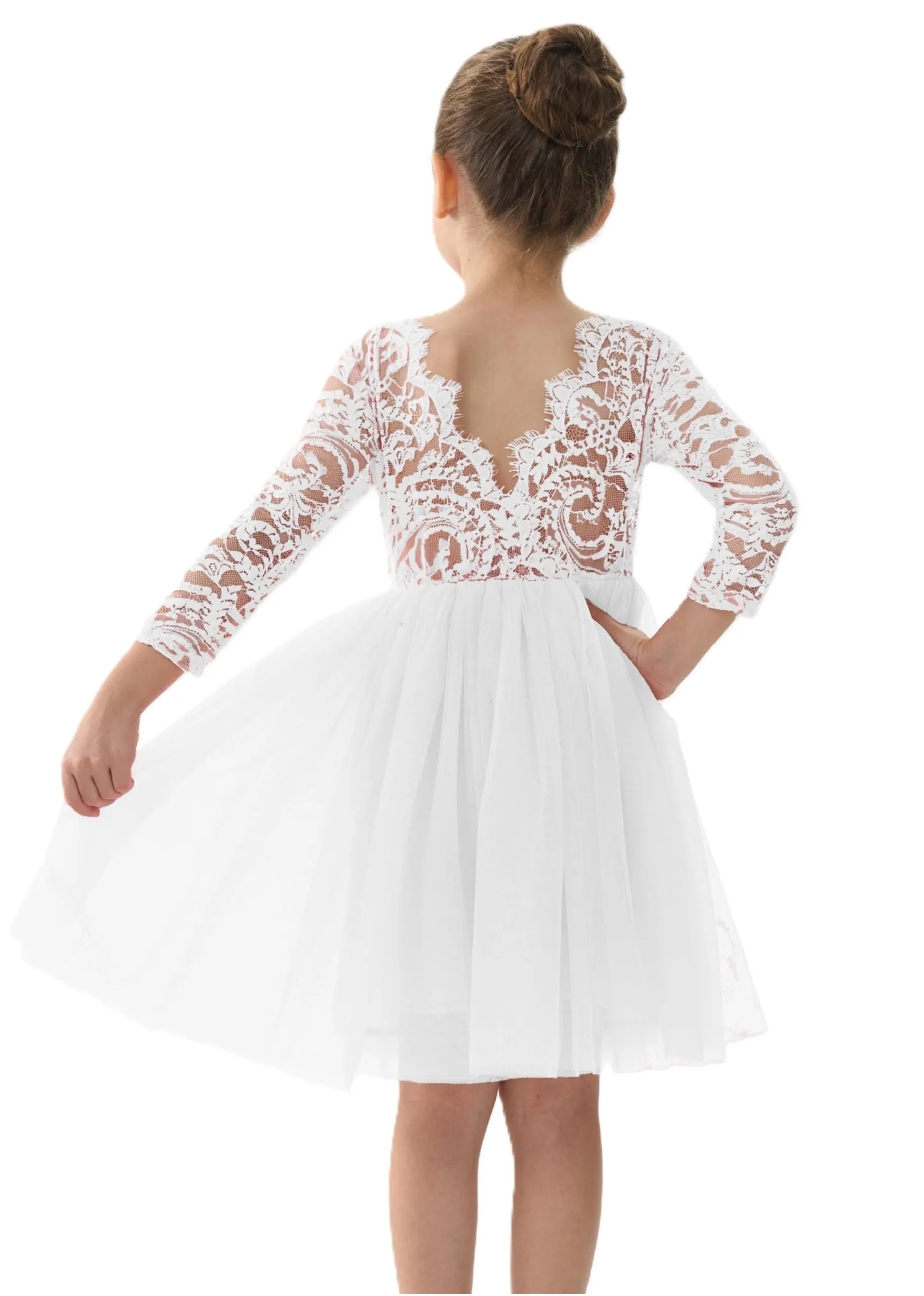 Paisley Lace Flower Girl Dress in White