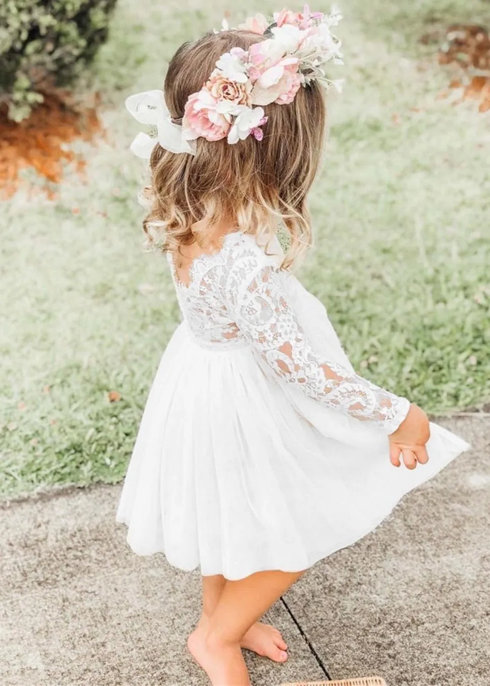 Paisley Lace Flower Girl Dress in White
