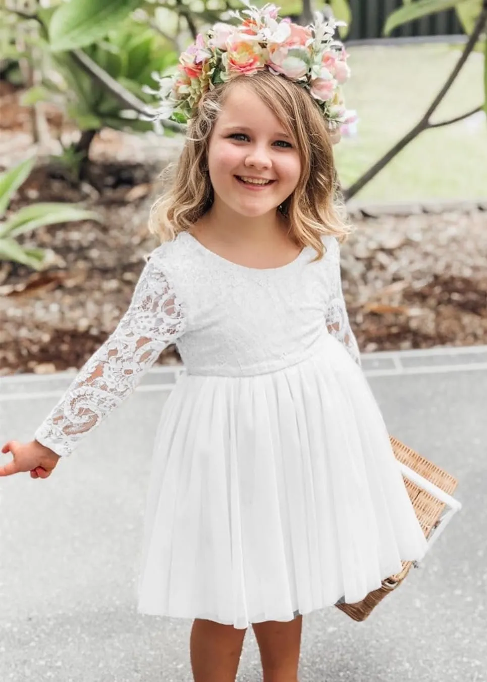 Paisley Lace Flower Girl Dress in White