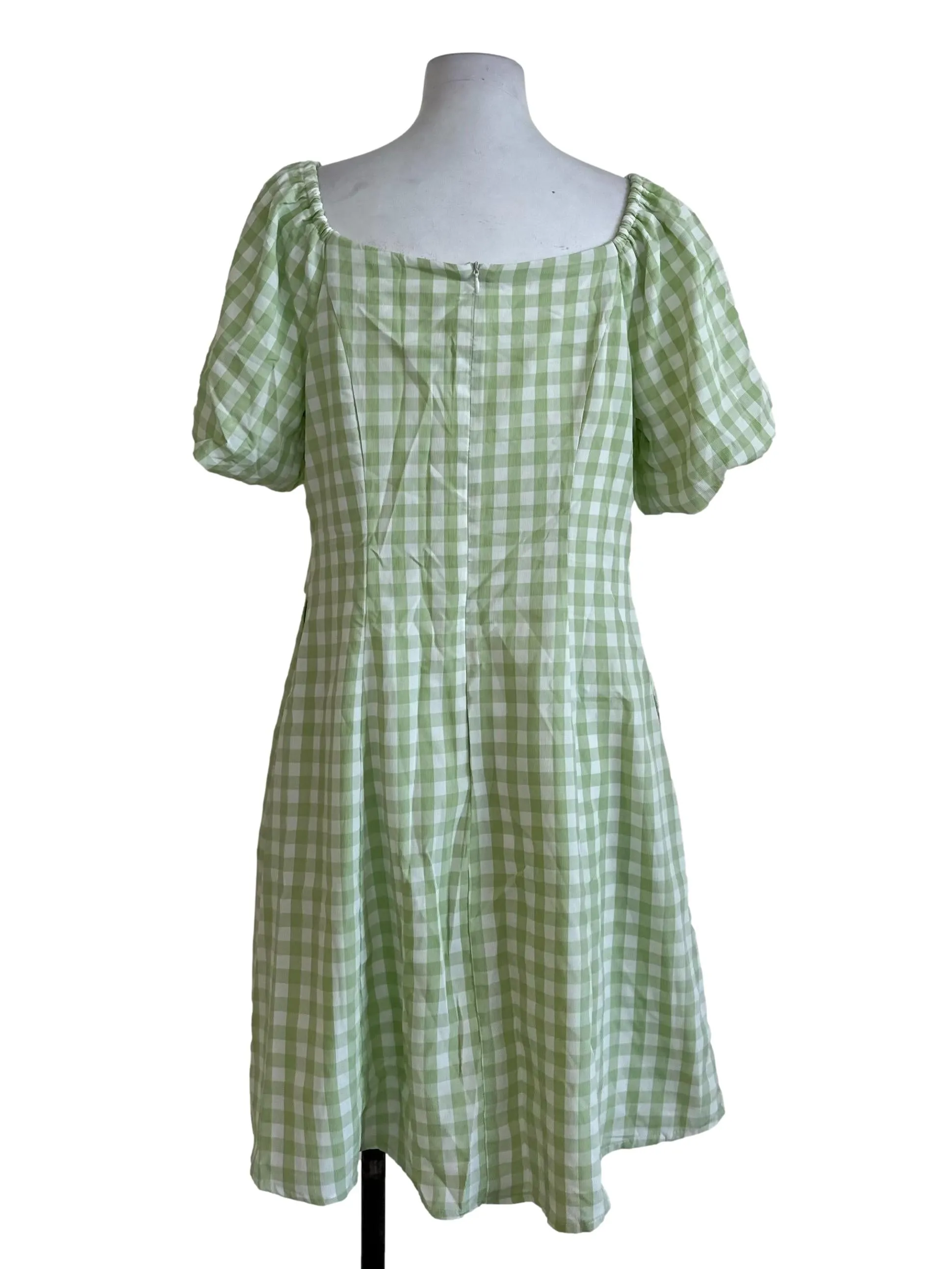Pastel Green Plaid Button Dress