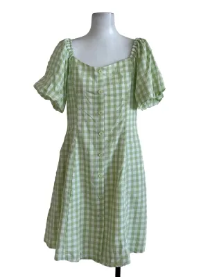 Pastel Green Plaid Button Dress