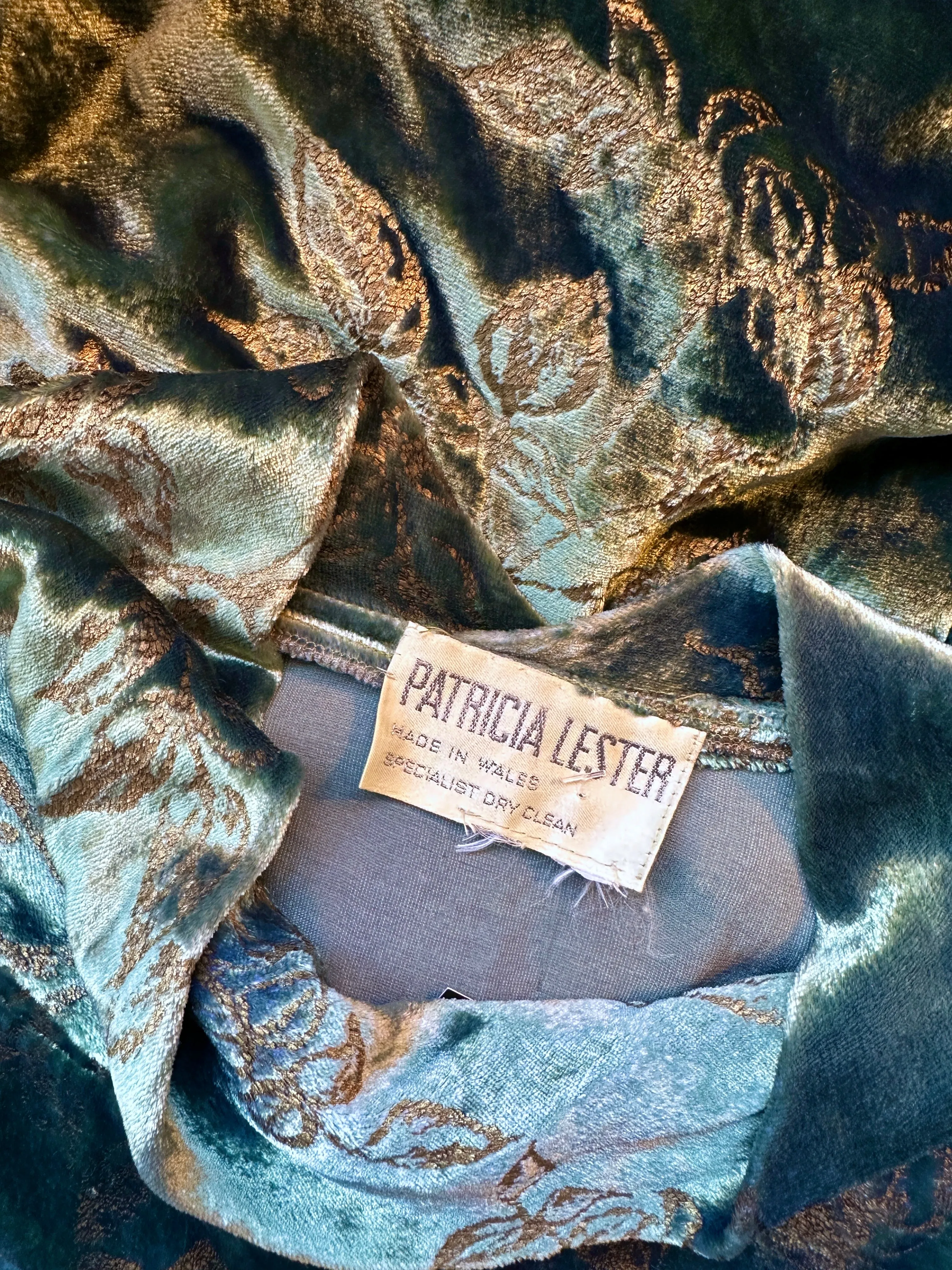 PATRICIA LESTER 80s Green Silk Velvet Bias Cut Dress • Medium