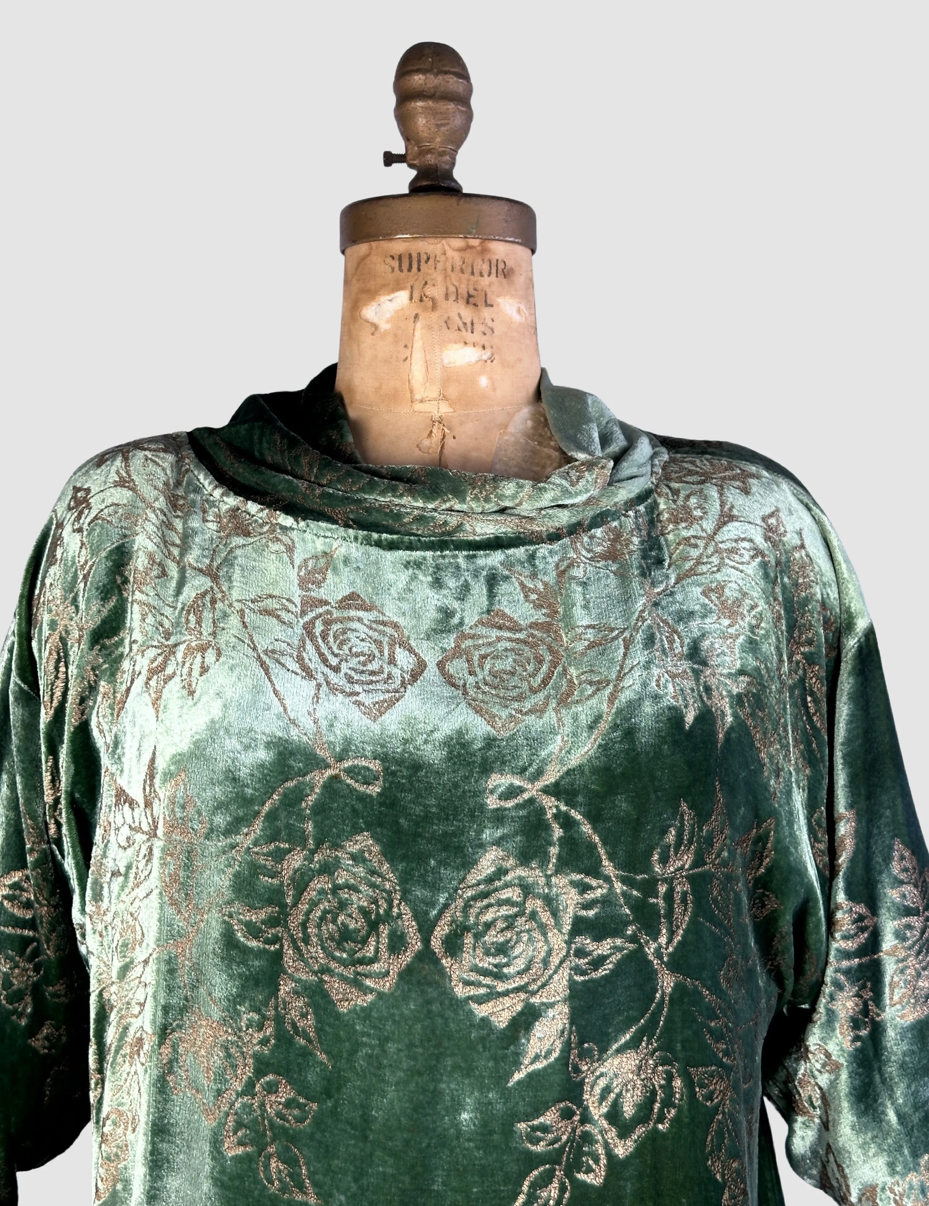 PATRICIA LESTER 80s Green Silk Velvet Bias Cut Dress • Medium
