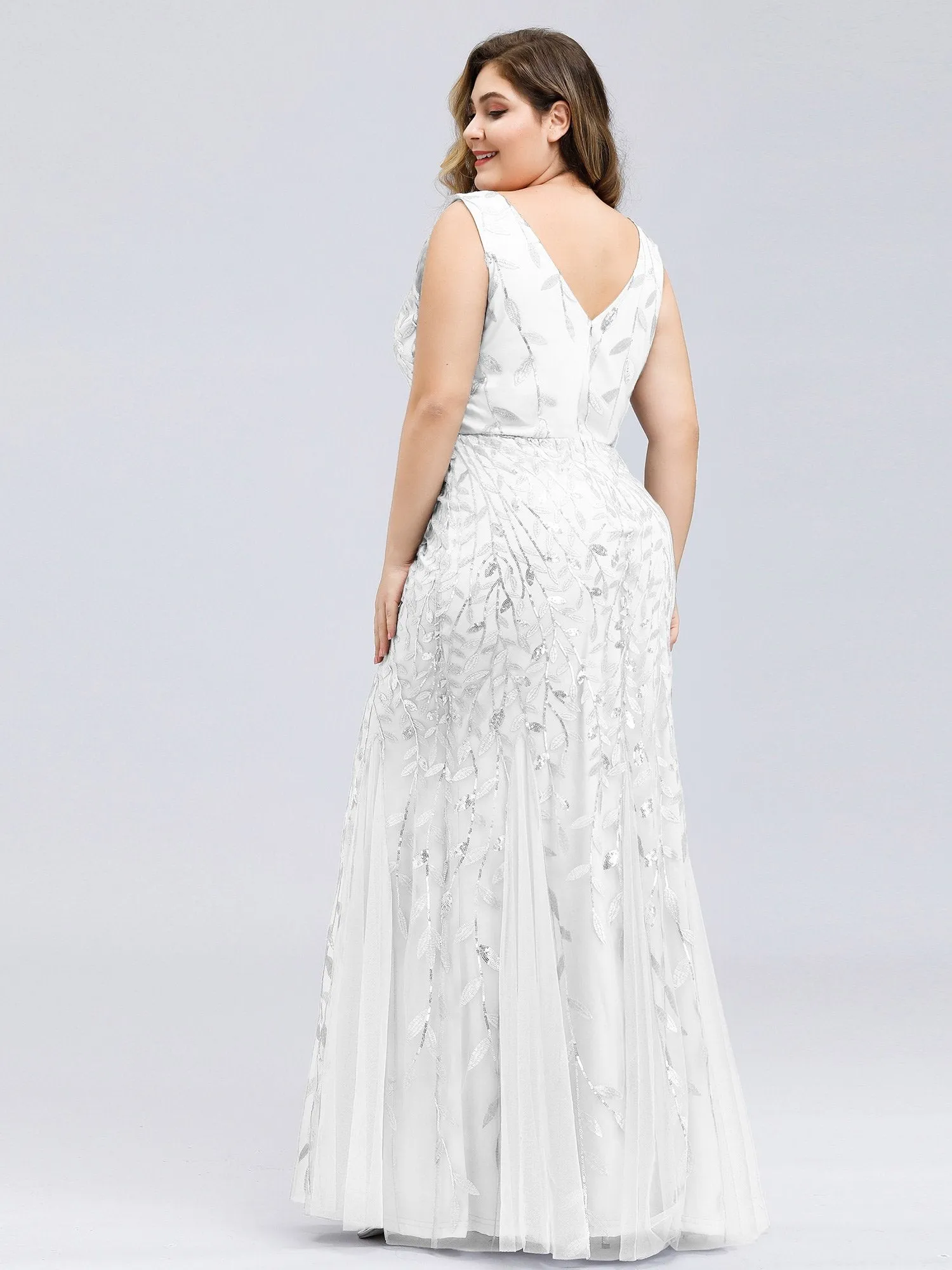 Paula tulle wedding dress with sequin leaf pattern in white Express NZ wide