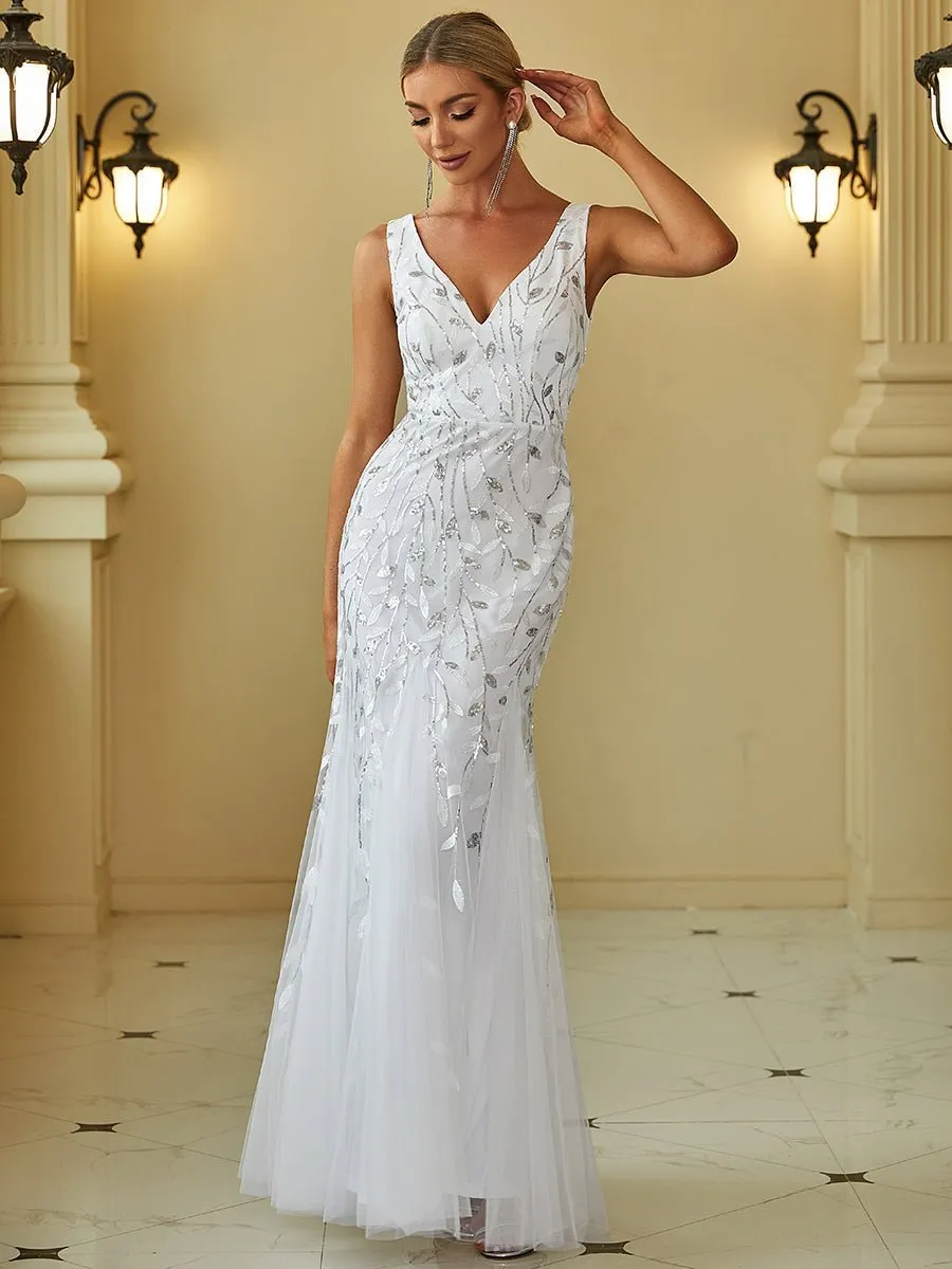 Paula tulle wedding dress with sequin leaf pattern in white Express NZ wide