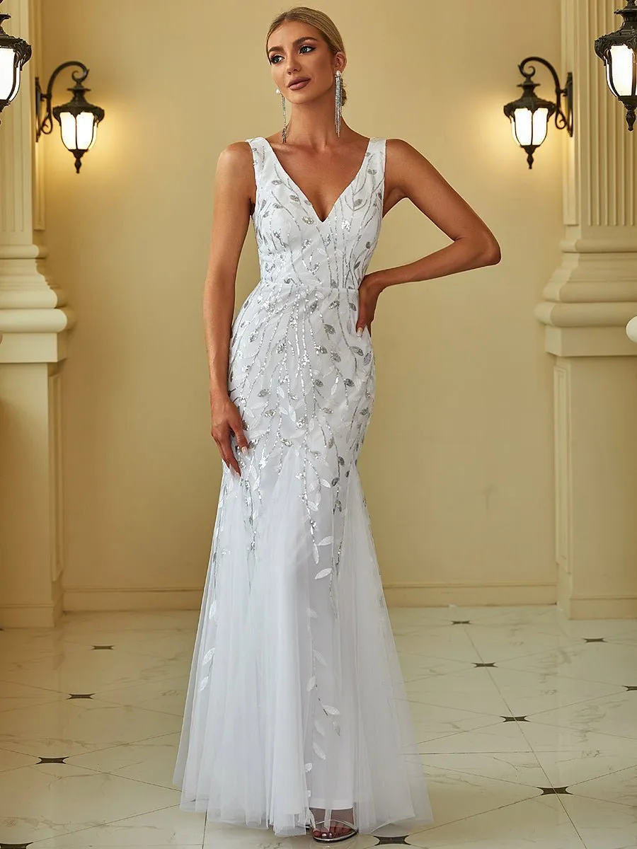 Paula tulle wedding dress with sequin leaf pattern in white Express NZ wide