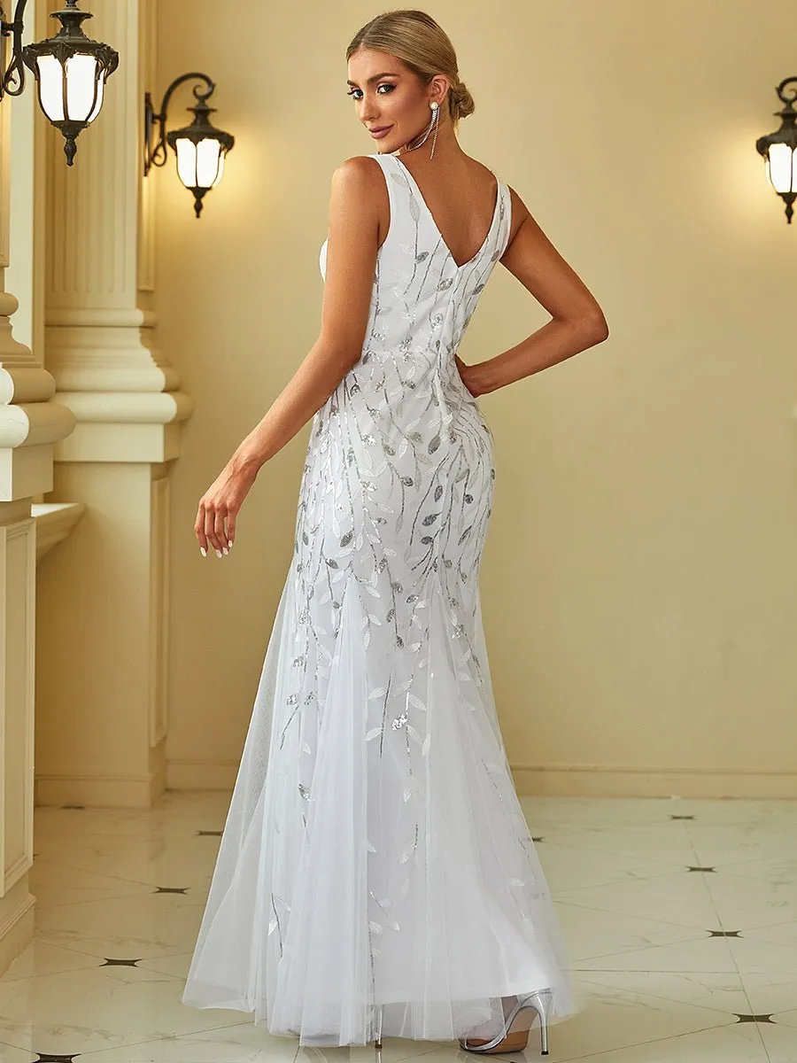 Paula tulle wedding dress with sequin leaf pattern in white Express NZ wide