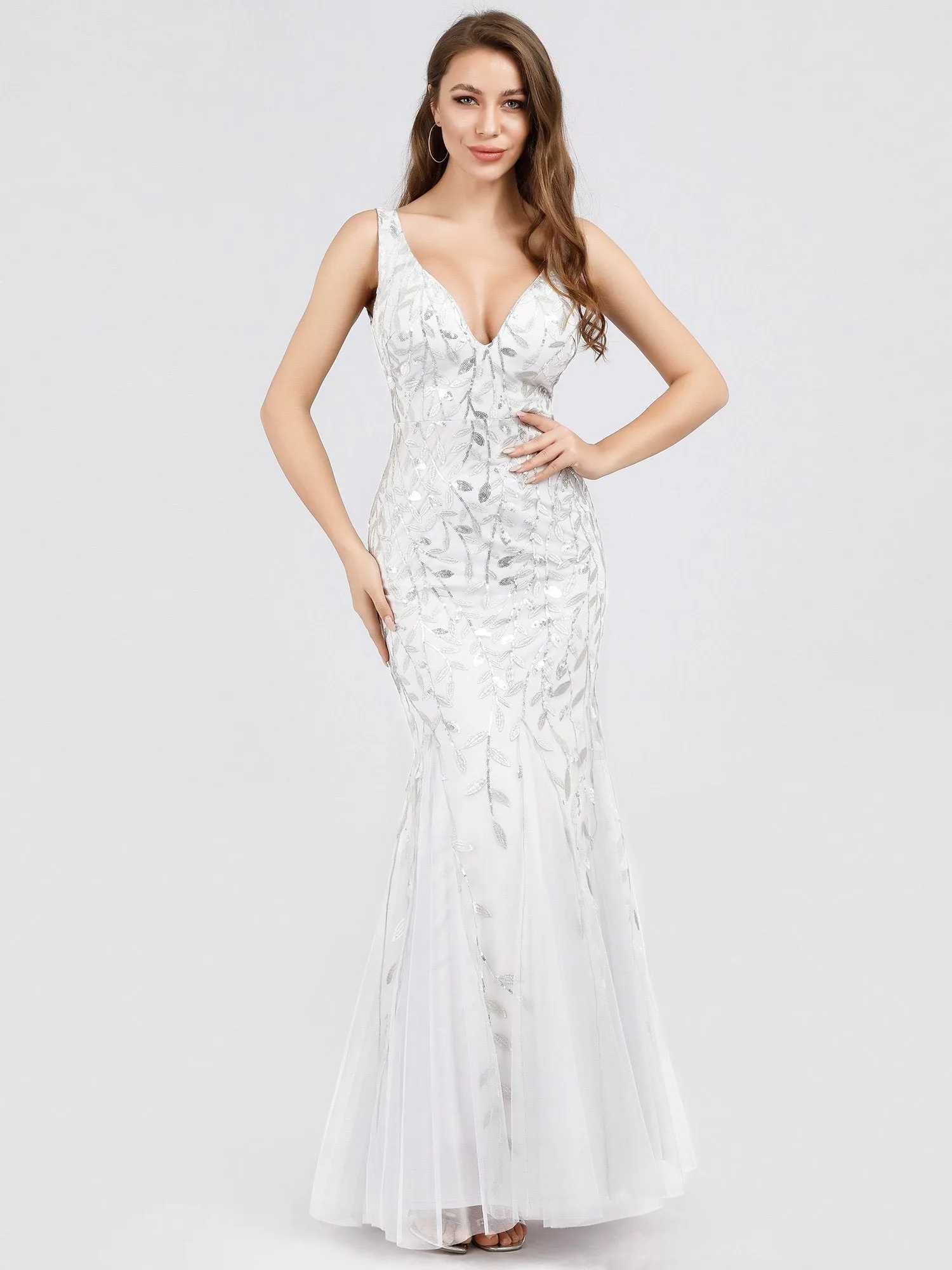 Paula tulle wedding dress with sequin leaf pattern in white Express NZ wide