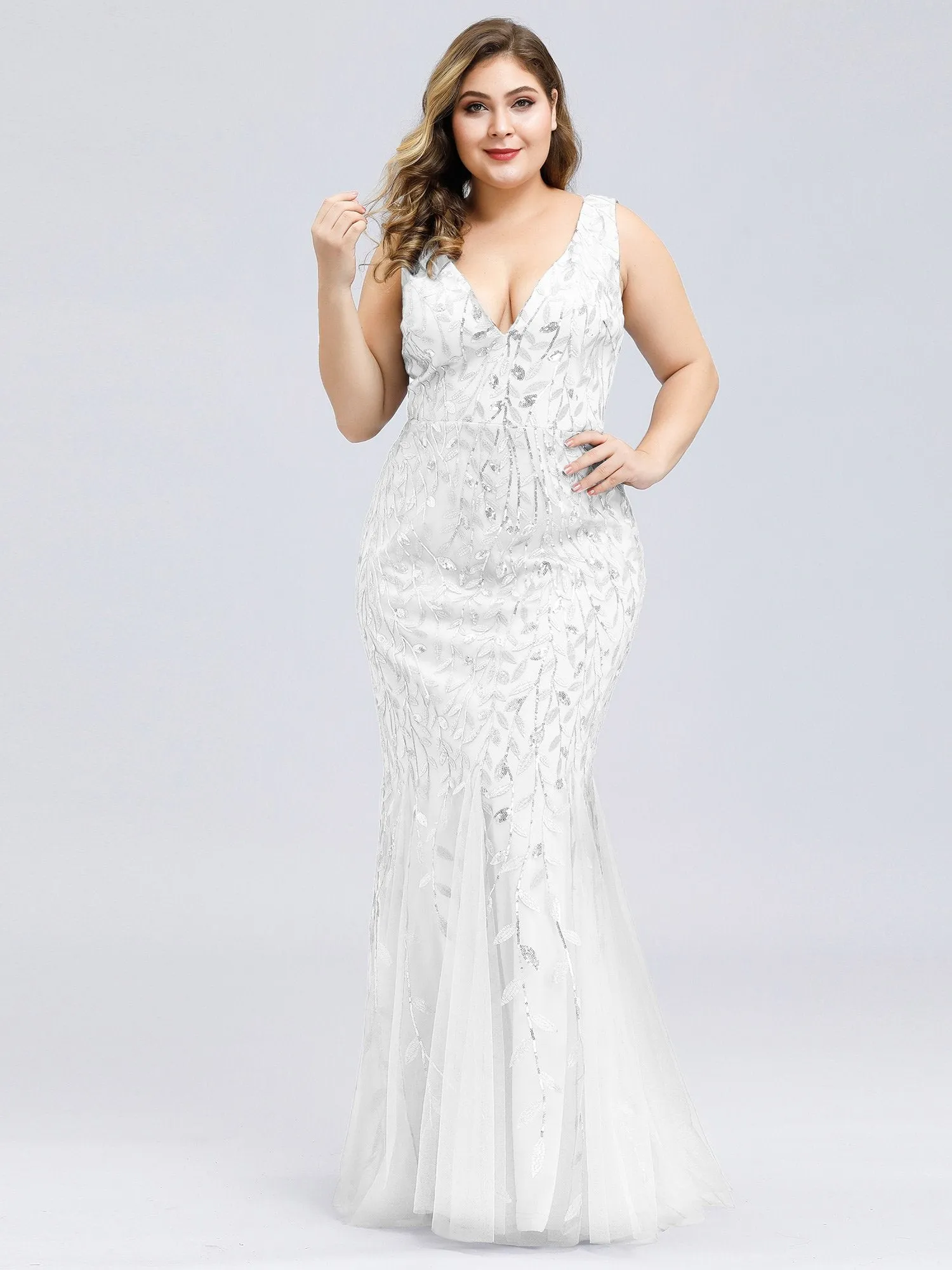 Paula tulle wedding dress with sequin leaf pattern in white Express NZ wide