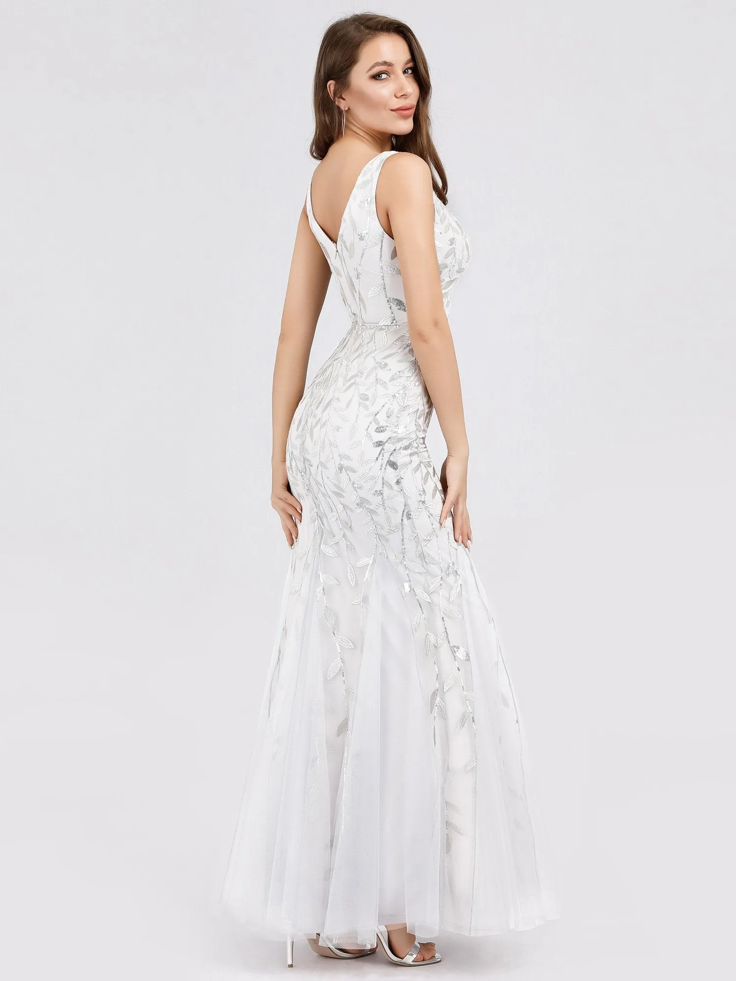 Paula tulle wedding dress with sequin leaf pattern in white Express NZ wide
