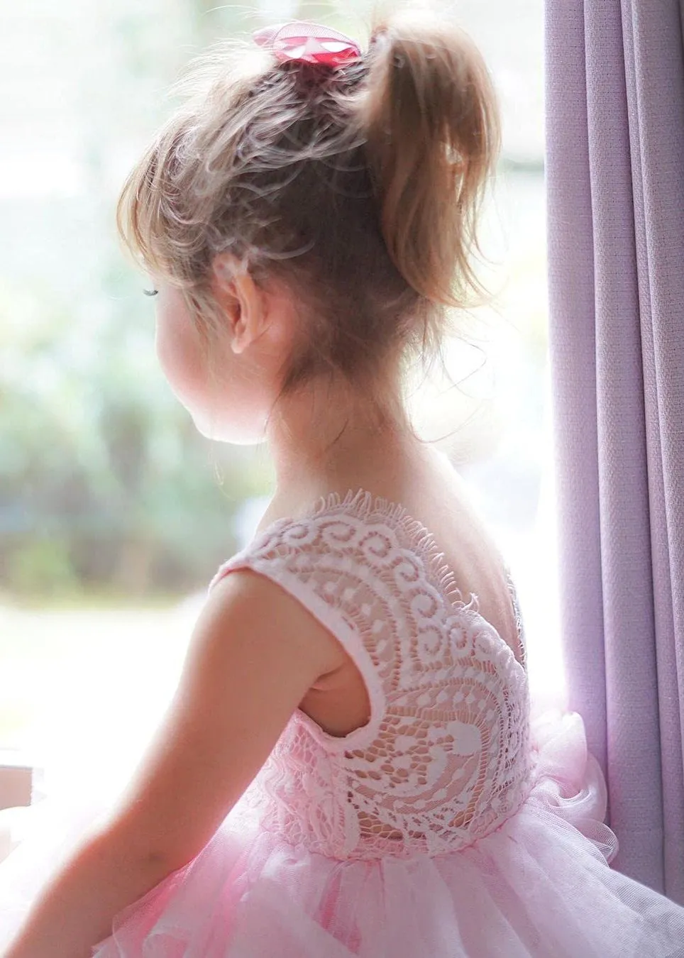 Peony Lace Flower Girl Dress in All Pink (tiered)