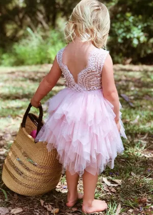Peony Lace Flower Girl Dress in All Pink (tiered)