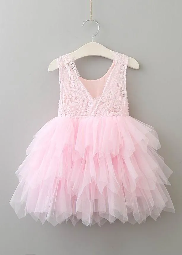 Peony Lace Flower Girl Dress in All Pink (tiered)