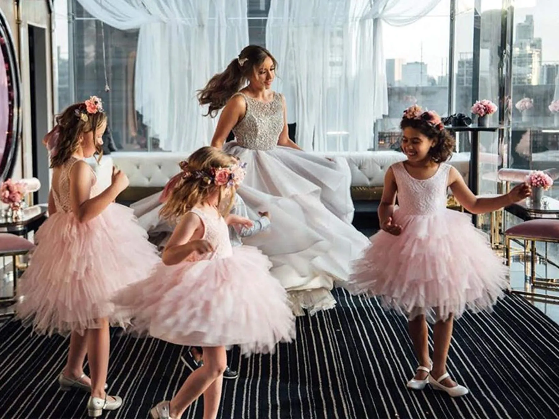 Peony Lace Flower Girl Dress in All Pink (tiered)