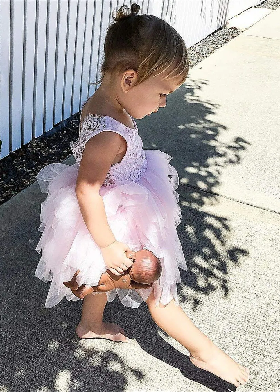 Peony Lace Flower Girl Dress in All Pink (tiered)