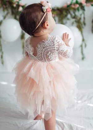 Peony Lace Flower Girl Dress in Blush Pink (tiered)
