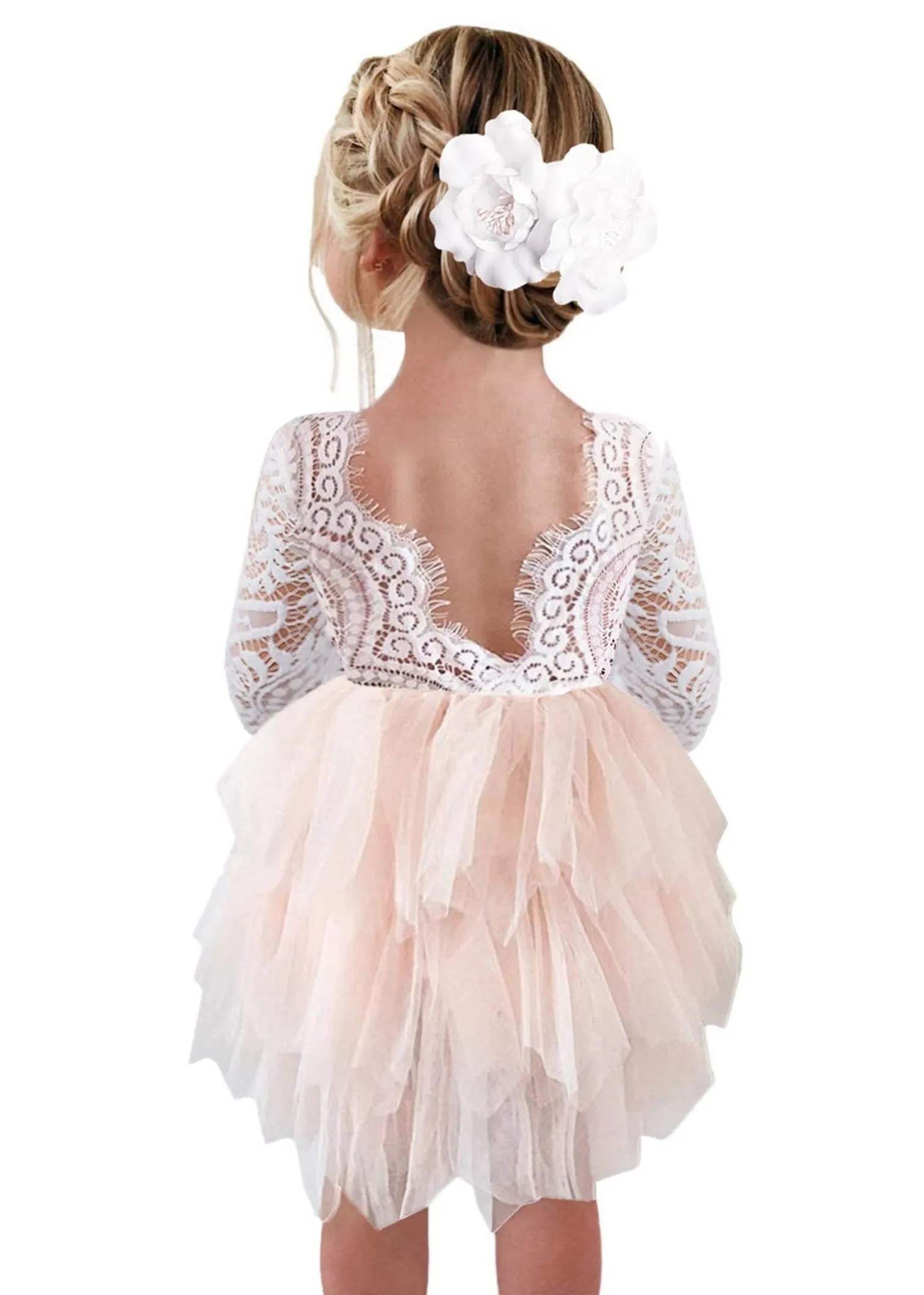 Peony Lace Flower Girl Dress in Blush Pink (tiered)