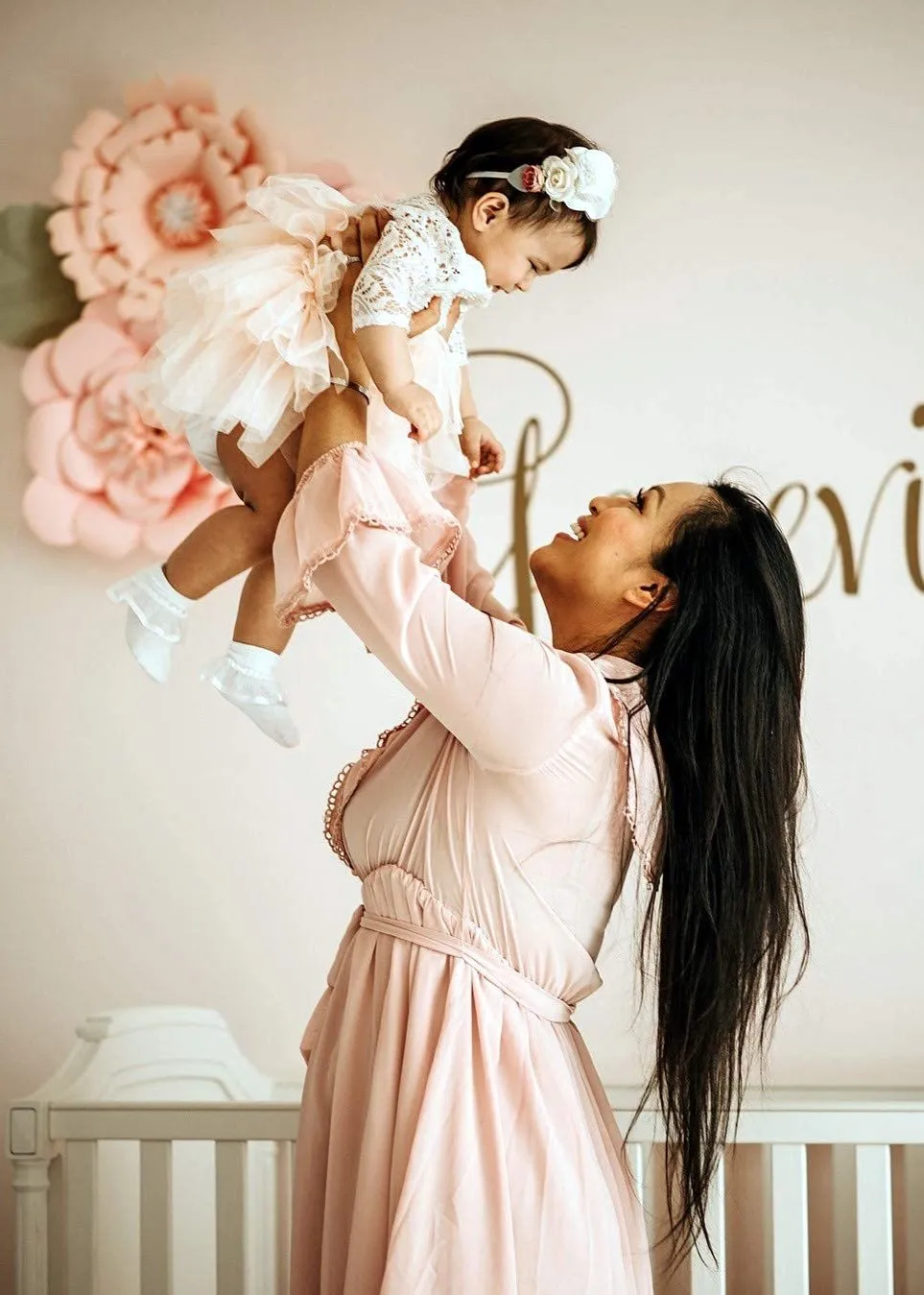 Peony Lace Flower Girl Dress in Blush Pink (tiered)