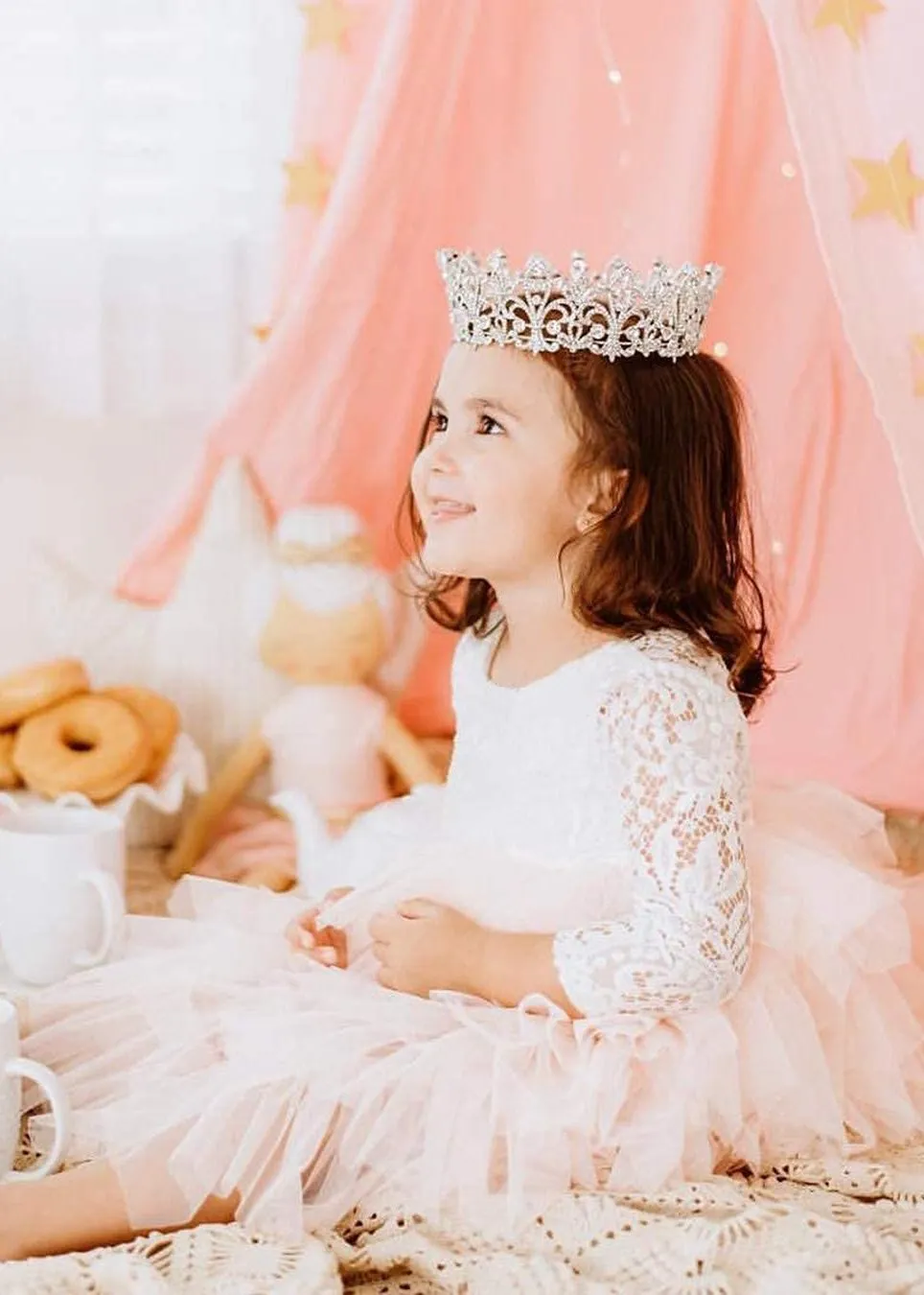 Peony Lace Flower Girl Dress in Blush Pink (tiered)