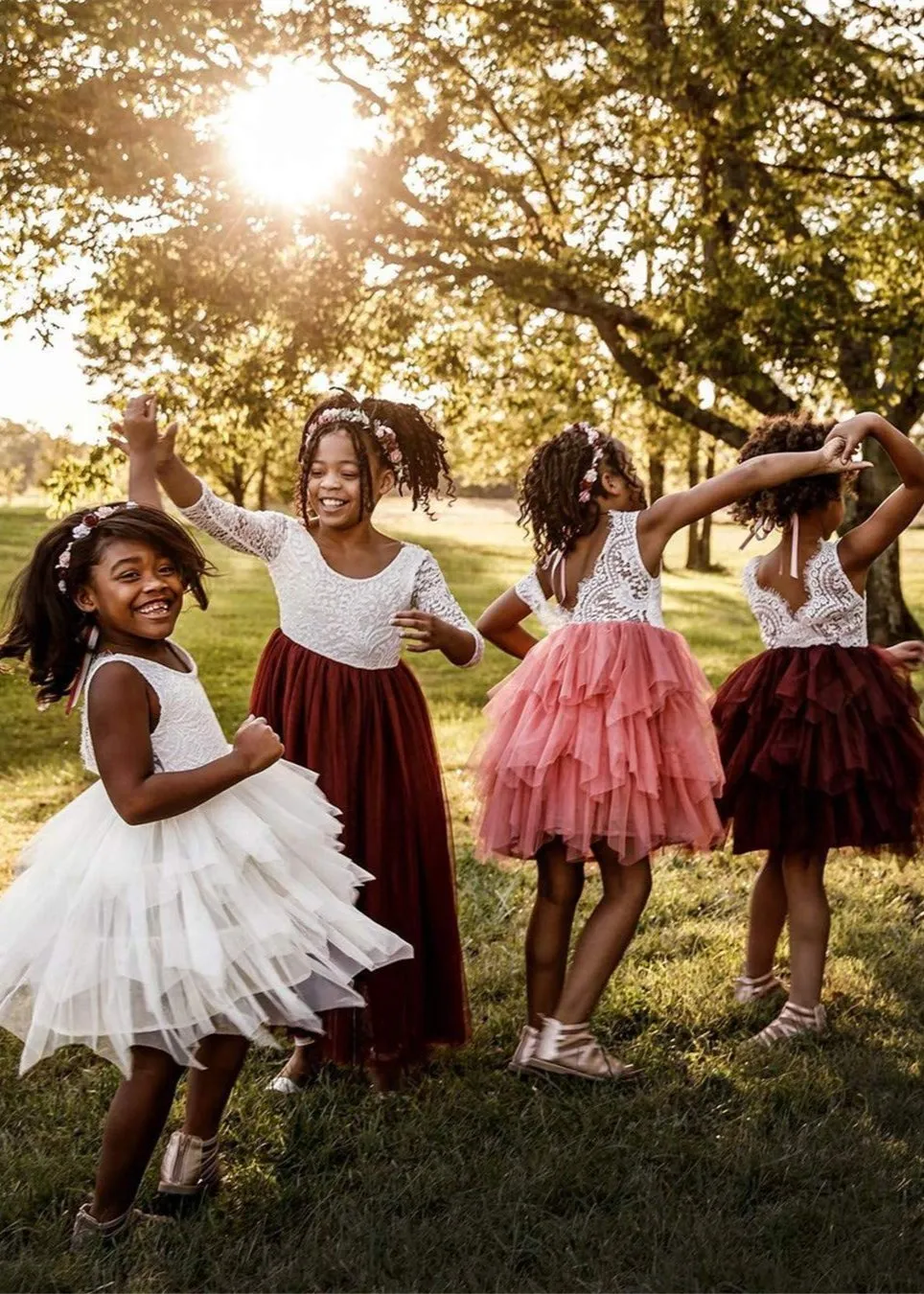 Peony Lace Flower Girl Dress in Burgundy (tiered)