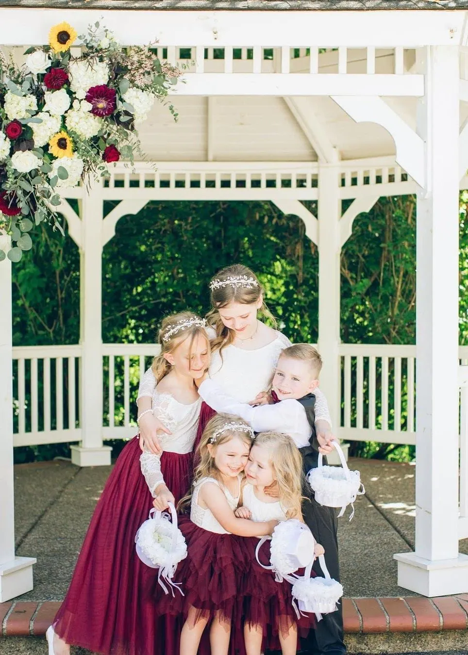 Peony Lace Flower Girl Dress in Burgundy (tiered)