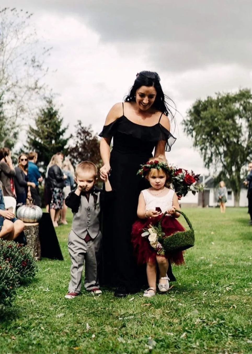 Peony Lace Flower Girl Dress in Burgundy (tiered)