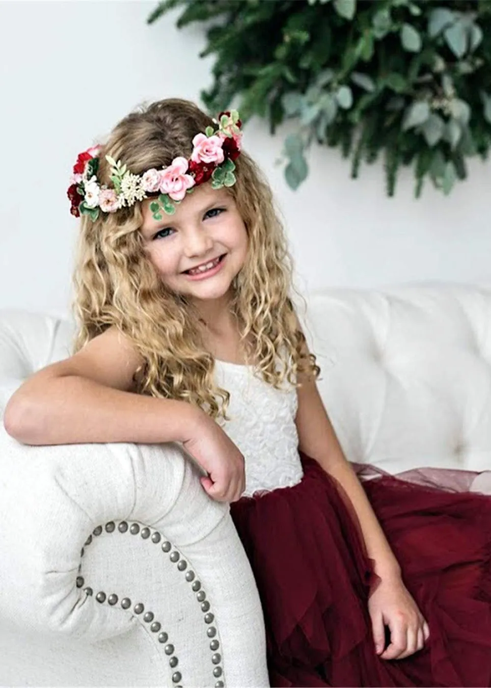 Peony Lace Flower Girl Dress in Burgundy (tiered)