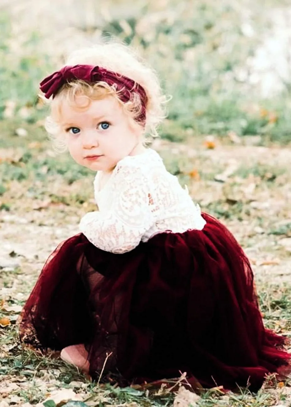 Peony Lace Flower Girl Dress in Burgundy