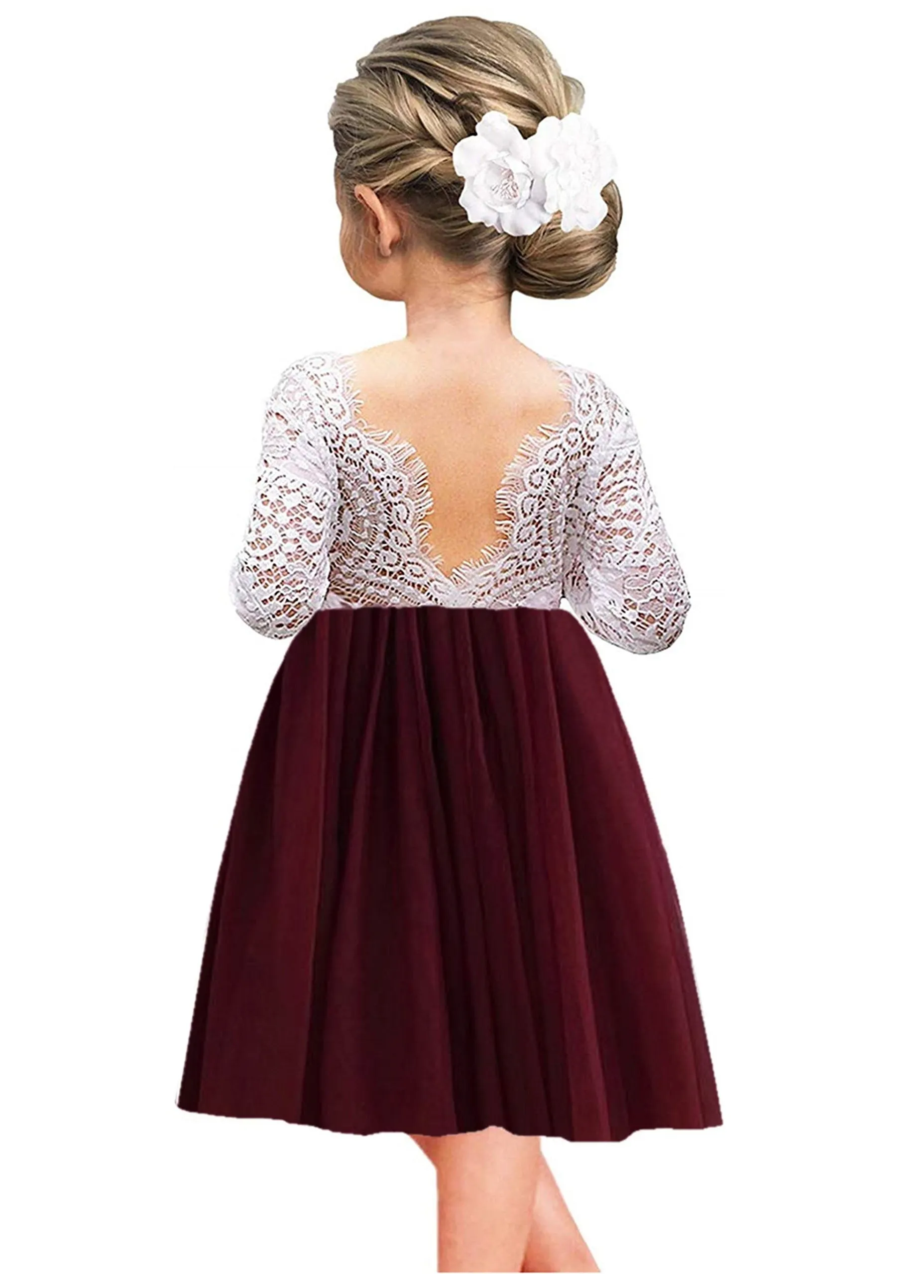 Peony Lace Flower Girl Dress in Burgundy
