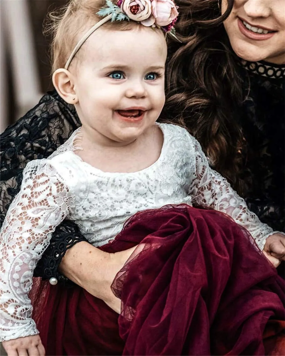 Peony Lace Flower Girl Dress in Burgundy