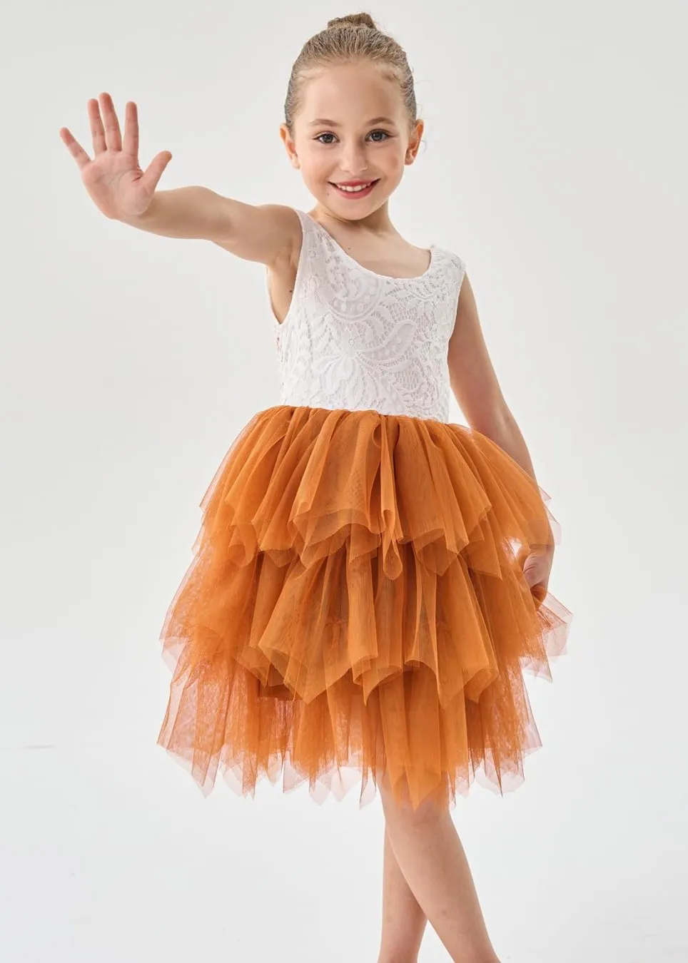 Peony Lace Flower Girl Dress in Burnt Orange (tiered)